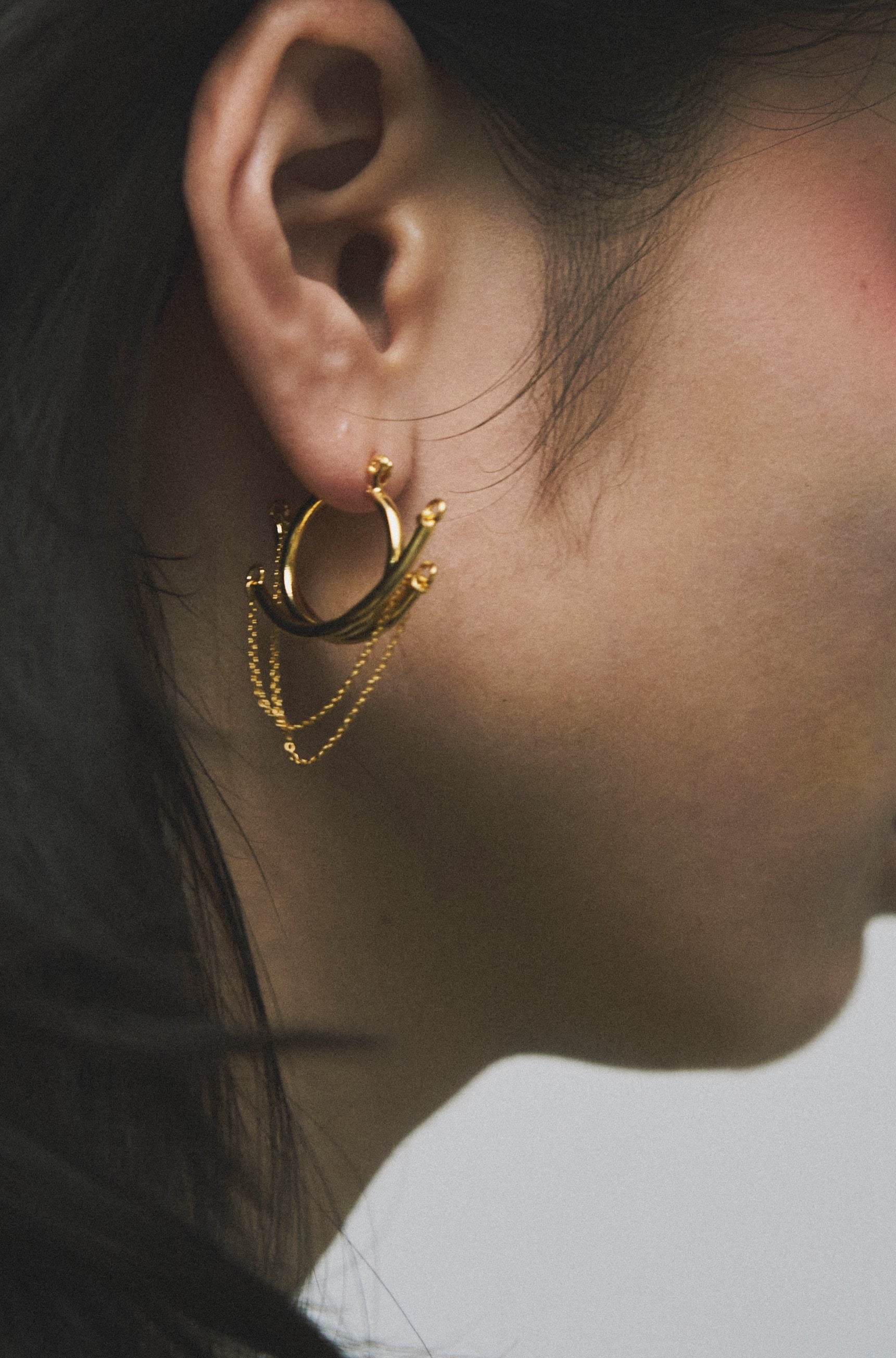Arced Double Chain Earrings(片耳)